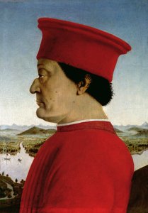 Federigo da Montefeltro (1422-82) Duke of Urbino, c.1465 (panelde tempera) (tersi için bkz. 69441-42) (95420